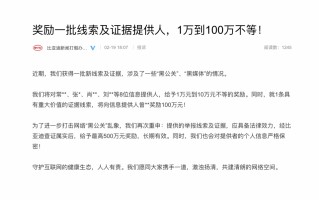 比亚迪：对1位重大黑公关线索提供人奖励100万元